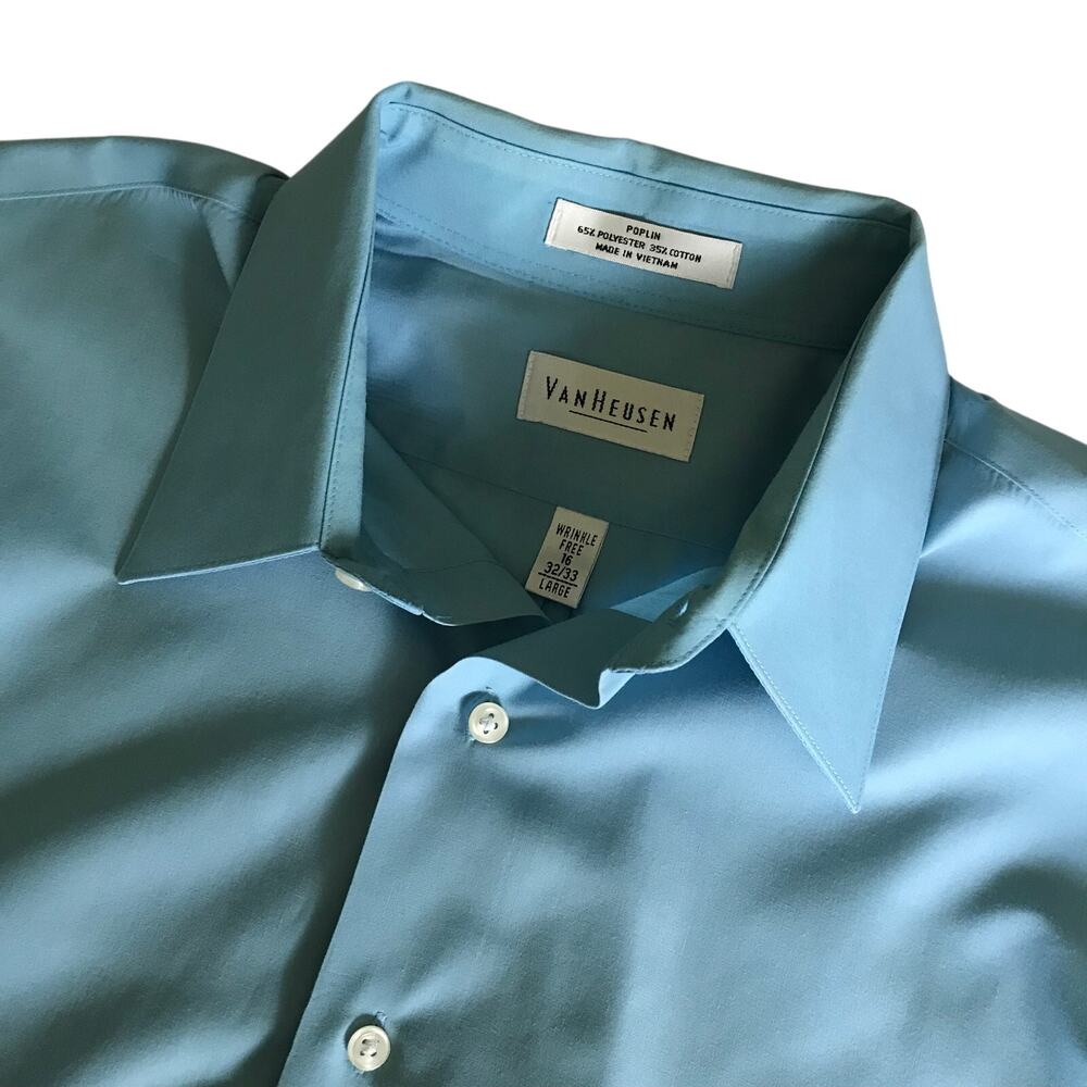 Van Heusen Shirt Mens Poplin Poly Cotton Long Sleeve Sky Blue Size 16 32/33